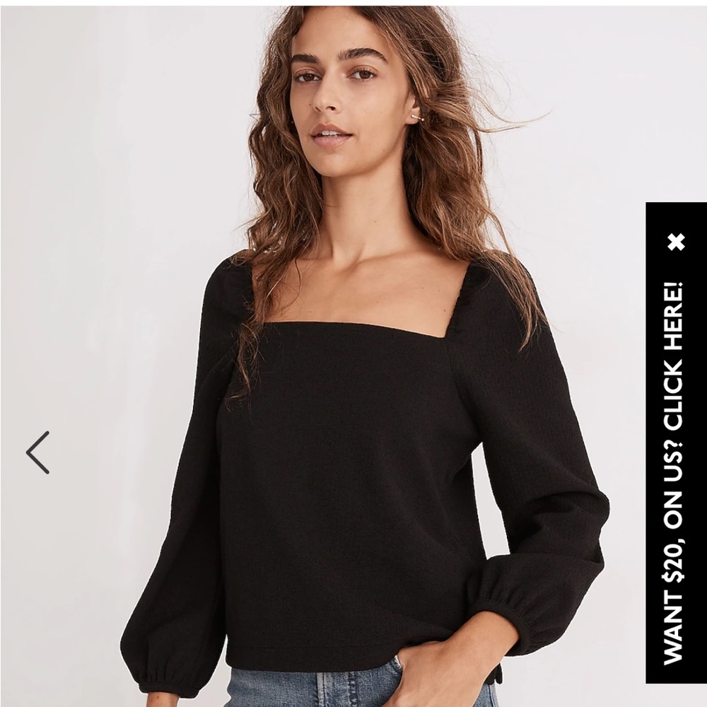 Madewell Crepe Square-Neck Puff-Sleeve Top - black size small NWT